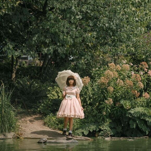 BTSSB Snow Dot Chiffon Peach and White OP Dress - Picture 5 of 5